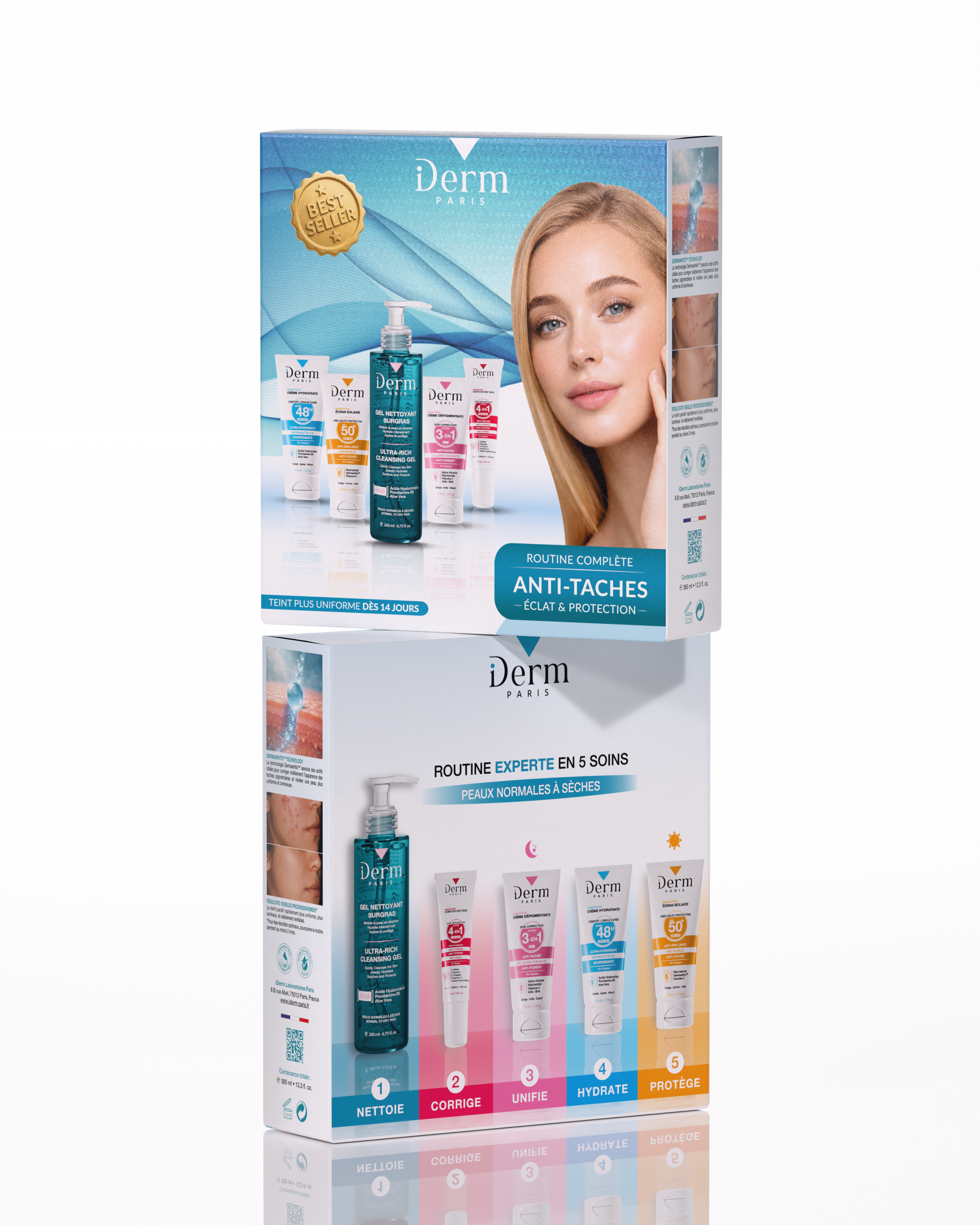 Routine Complète Anti-Taches – 5 Soins Experts Jour & Nuit – Peaux normales à sèches