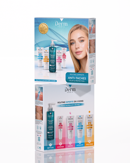 Routine Complète Anti-Taches – 5 Soins Experts Jour &amp; Nuit – Peaux normales à sèches